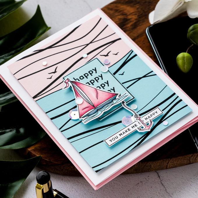 Simon Says Stamp | Abstract Sailboat Card featuring WAVES sss101982, YOUR LIGHT sss101999 and CZ Design HAPPY DAYS czs54 stamp sets #SimonSaysStamp #Cardmaking #Stamping #HandmadaCard