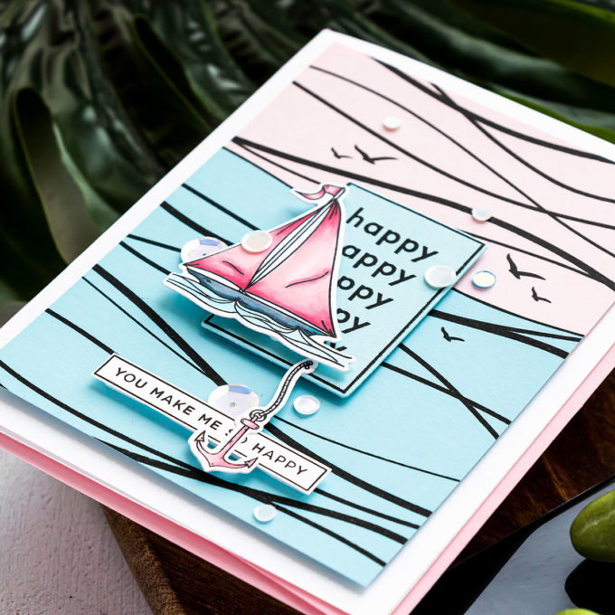 Simon Says Stamp | Abstract Sailboat Card featuring WAVES sss101982, YOUR LIGHT sss101999 and CZ Design HAPPY DAYS czs54 stamp sets #SimonSaysStamp #Cardmaking #Stamping #HandmadaCard