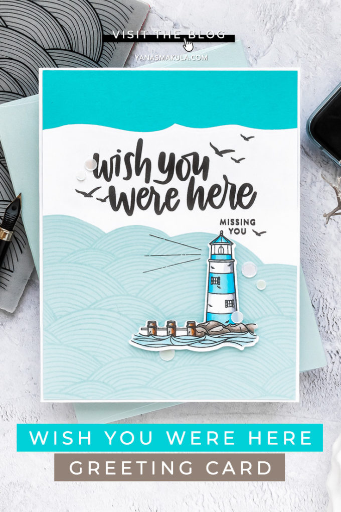 Simon Says Stamp | Wish You Were Here Card - Inspired by Book Cover featuring YOUR LIGHT sss101999, OUT TO SEA sss102127 and VACATION TIME sss101855 #SimonSaysStamp #Cardmaking #handmadecard #copiccoloring #stamping