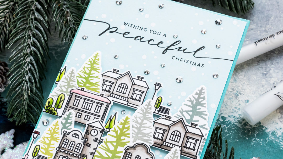 Simon Says Stamp | Peaceful Christmas Village Card by Yana Smakula featuring HOME SWEET HOME sss202087 #simonsaystamp #cardmaking #christmascard