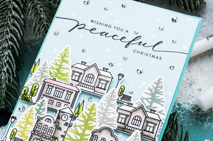 Simon Says Stamp | Peaceful Christmas Village Card by Yana Smakula featuring HOME SWEET HOME sss202087 #simonsaystamp #cardmaking #christmascard