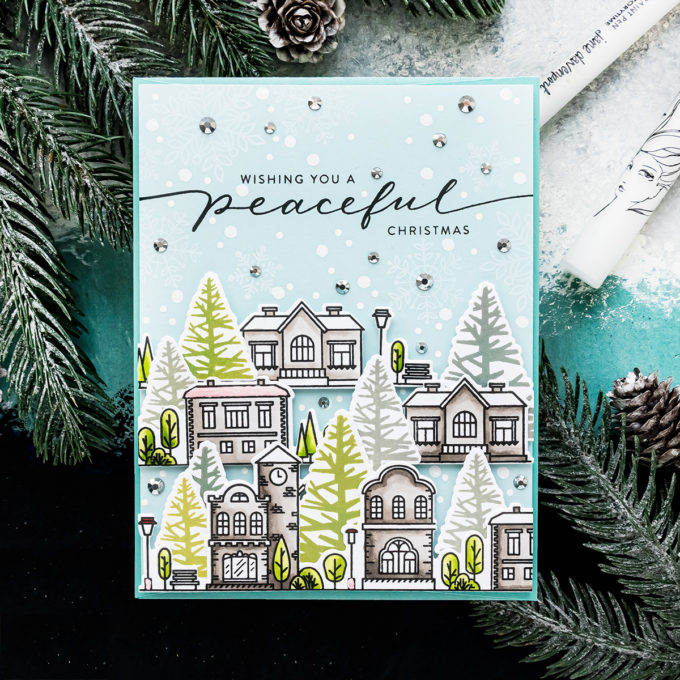 Simon Says Stamp | Peaceful Christmas Village Card by Yana Smakula featuring HOME SWEET HOME sss202087 #simonsaystamp #cardmaking #christmascard