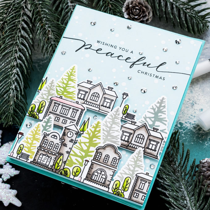 Simon Says Stamp | Peaceful Christmas Village Card by Yana Smakula featuring HOME SWEET HOME sss202087 #simonsaystamp #cardmaking #christmascard