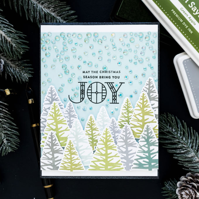 Simon Says Stamp | Jewels To Create Falling Snow - Christmas Season Card by Yana Smakula featuring STAINED GLASS GREETINGS SSS101768 and COOLEST YULEST CZ11 #cardmaking #simonsaysstamp #christmascard #handmadecard