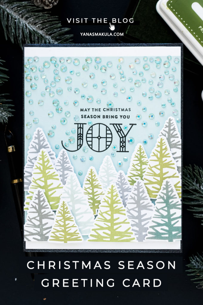 Simon Says Stamp | Jewels To Create Falling Snow - Christmas Season Card by Yana Smakula featuring STAINED GLASS GREETINGS SSS101768 and COOLEST YULEST CZ11 #cardmaking #simonsaysstamp #christmascard #handmadecard