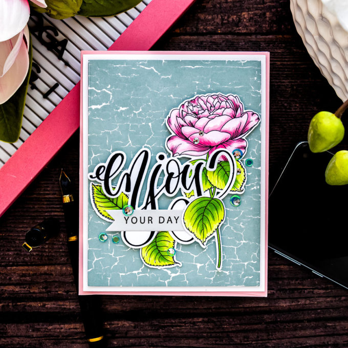 Simon Says Stamp | Let's Connect Release Inspiration - Enjoy Your Day Card featuring SSS102158 Reverse Crackle Background, SSS202175 Summer Roses #cardmaking #simonsaysstamp #SSSendACard #SSSUnitedWeCraft