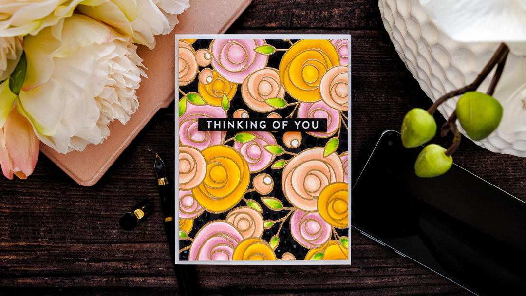 Simon Says Stamp | Floral on Black with Copics + Jewels featuring Simon Says Cling Stamp SPRING FLOWERS BACKGROUND sss102108 #cardmaking #simonsaysstamp #SSSendACard #SSSUnitedWeCraft