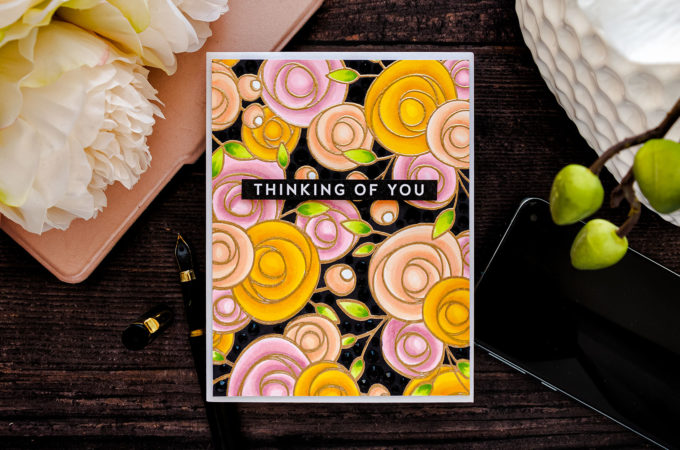 Simon Says Stamp | Floral on Black with Copics + Jewels featuring Simon Says Cling Stamp SPRING FLOWERS BACKGROUND sss102108 #cardmaking #simonsaysstamp #SSSendACard #SSSUnitedWeCraft