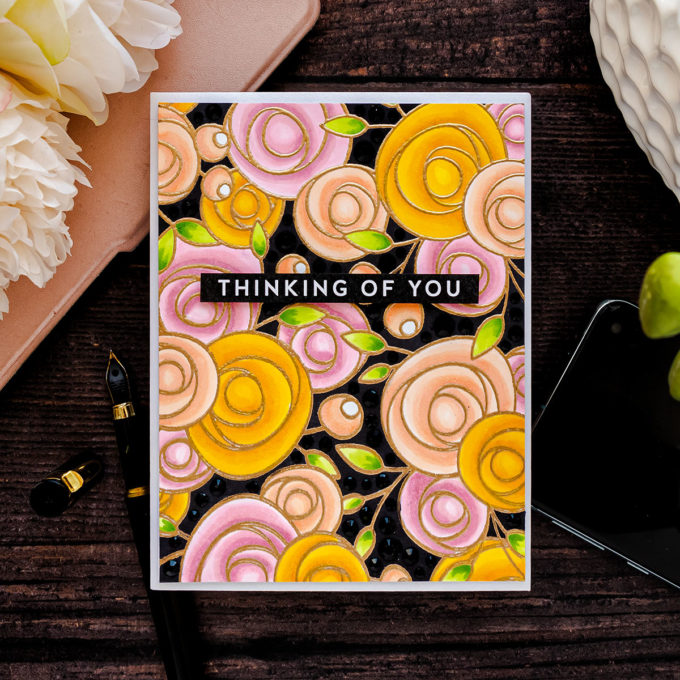 Simon Says Stamp | Floral on Black with Copics + Jewels featuring Simon Says Cling Stamp SPRING FLOWERS BACKGROUND sss102108 #cardmaking #simonsaysstamp #SSSendACard #SSSUnitedWeCraft