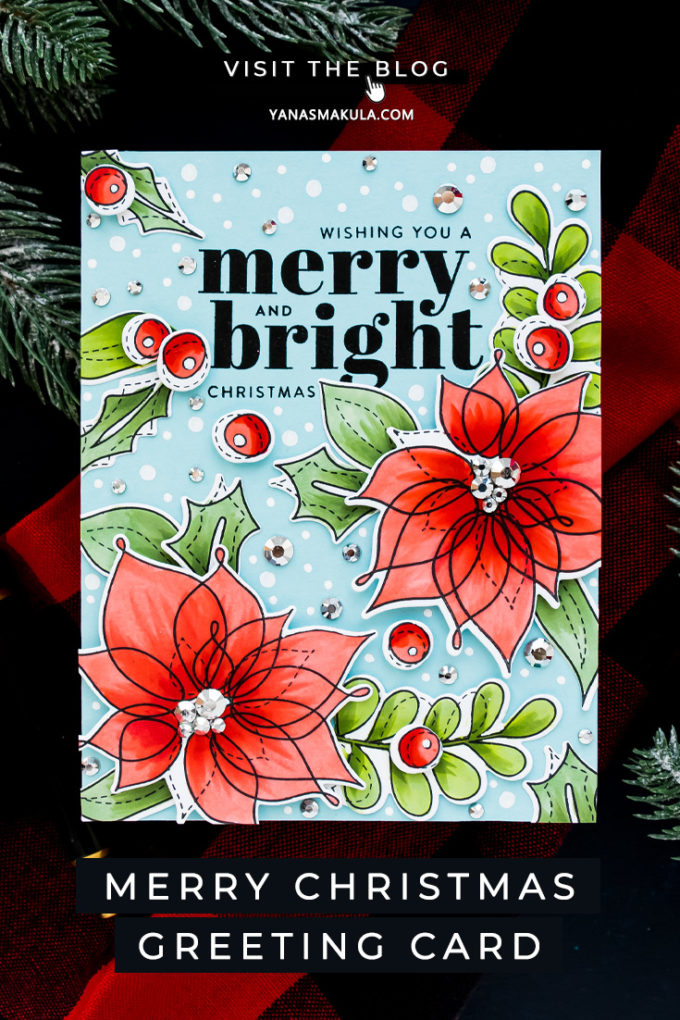 Simon Says Stamp | Copic Colored Poinsettias on Blue Christmas Card by Yana Smakula featuring WINTER FLOWERS SSS101660 #simonsaysstamp #cardmaking #christmascard