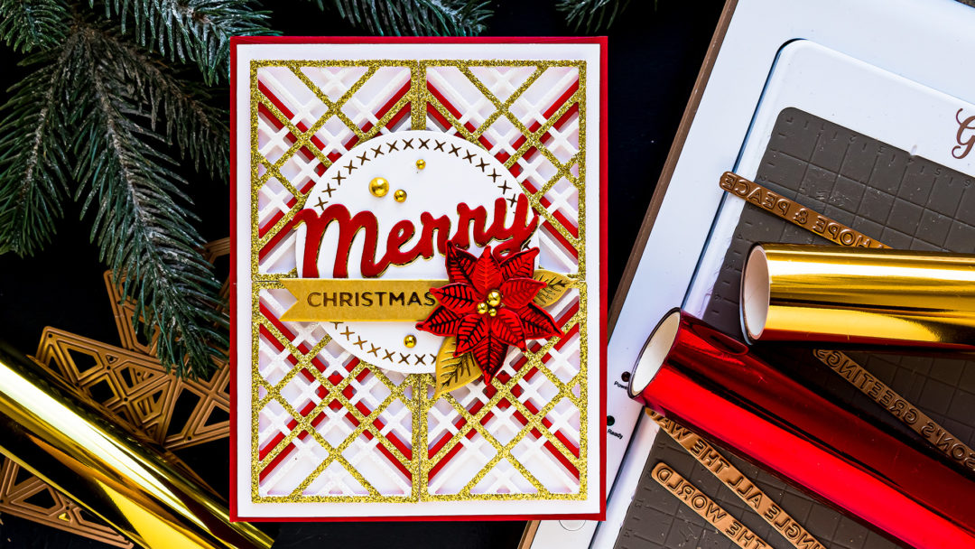 Spellbinders | It’s a Christmas Season – All About Plaid! Merry Christmas card by Yana Smakula featuring S4-1063 Kaleidoscope Plaid dies #Spellbinders #Cardmaking #NeverStopMaking #ChristmasCard #DieCutting #GlimmerHotFoilSystem