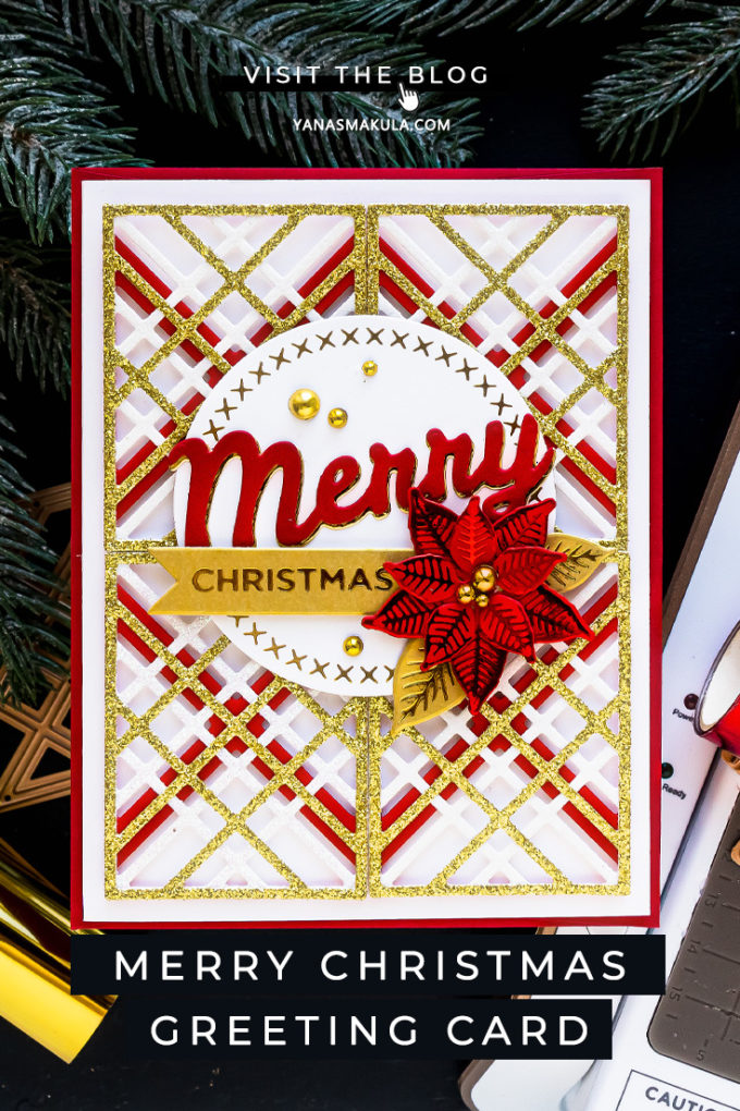 Spellbinders | It’s a Christmas Season – All About Plaid! Merry Christmas card by Yana Smakula featuring S4-1063 Kaleidoscope Plaid dies #Spellbinders #Cardmaking #NeverStopMaking #ChristmasCard #DieCutting #GlimmerHotFoilSystem