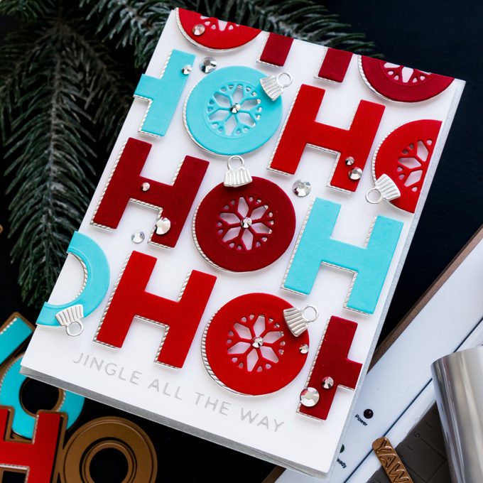 Spellbinders | It’s a Christmas Season – Christmas Ho Ho Ho Card by Yana Smakula featuring S3-402 Die D-Lites Jolly Ho Ho Ho Etched Dies from Sparking Christmas Collection #Spellbinders #Christmas #cardmaking #christmascardmaking