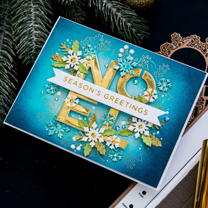 Foiled Christmas Greetings Card - Noel Season's Greetings Card by Yana Smakula featuring S4-1062 Festive Noel Etched Dies from Sparking Christmas Collection #cardmaking #Spellbinders #chritmascard 