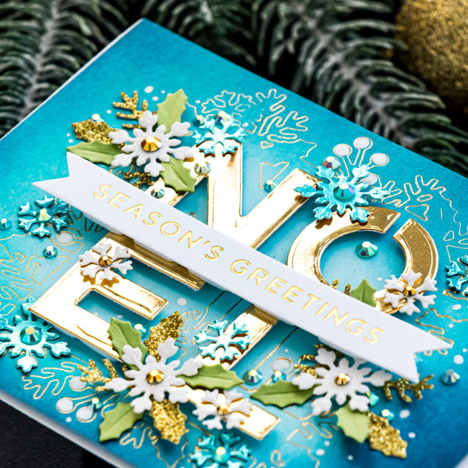 Foiled Christmas Greetings Card - Noel Season's Greetings Card by Yana Smakula featuring S4-1062 Festive Noel Etched Dies from Sparking Christmas Collection #cardmaking #Spellbinders #chritmascard 