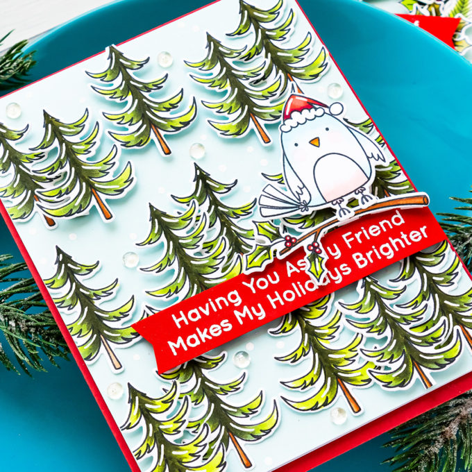 Handmade Christmas Cardinals Greeting Cards with MFT Stamps - Video Tutorial by Yana Smakula #mftstamps #cardmaking #christmascard