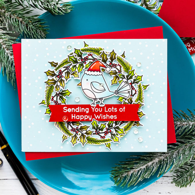 Handmade Christmas Cardinals Greeting Cards with MFT Stamps - Video Tutorial by Yana Smakula #mftstamps #cardmaking #christmascard