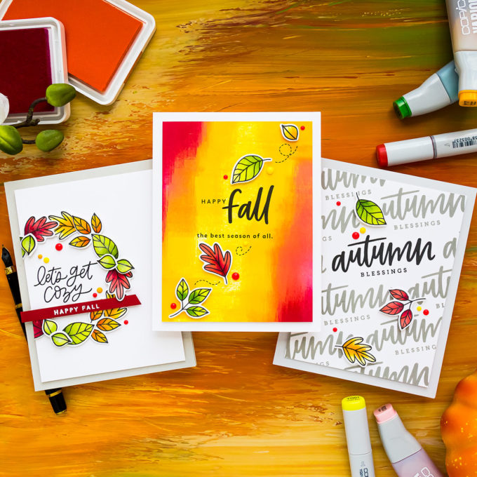 MFT Stamps | Trio of Modern Fall Cards. Video tutorial by Yana Smakula #cardmaking #mftstamps #stamping #handmadecard