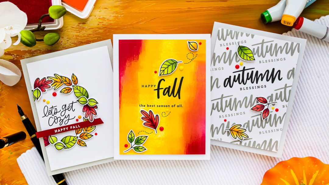 MFT Stamps | Trio of Modern Fall Cards. Video tutorial by Yana Smakula #cardmaking #mftstamps #stamping #handmadecard