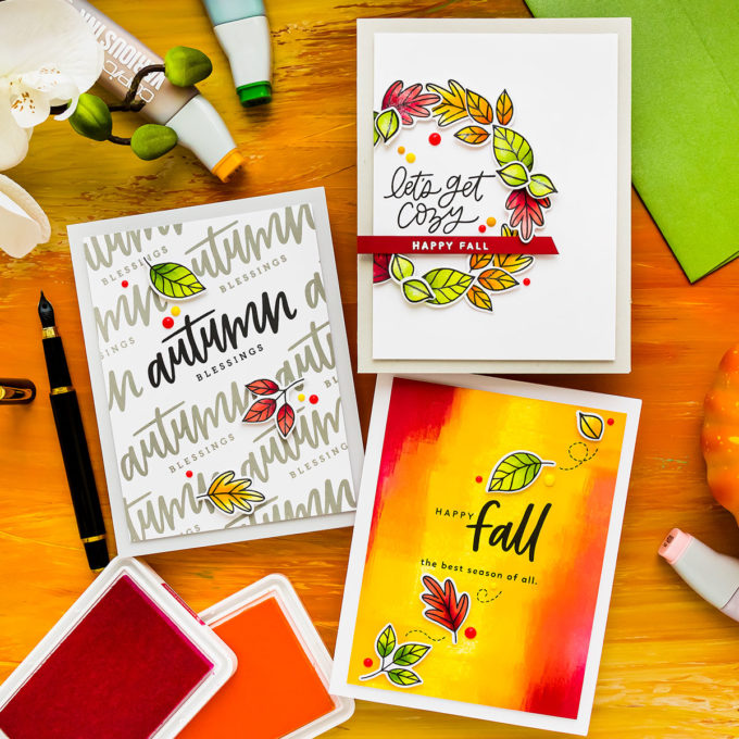 MFT Stamps | Trio of Modern Fall Cards. Video tutorial by Yana Smakula #cardmaking #mftstamps #stamping #handmadecard