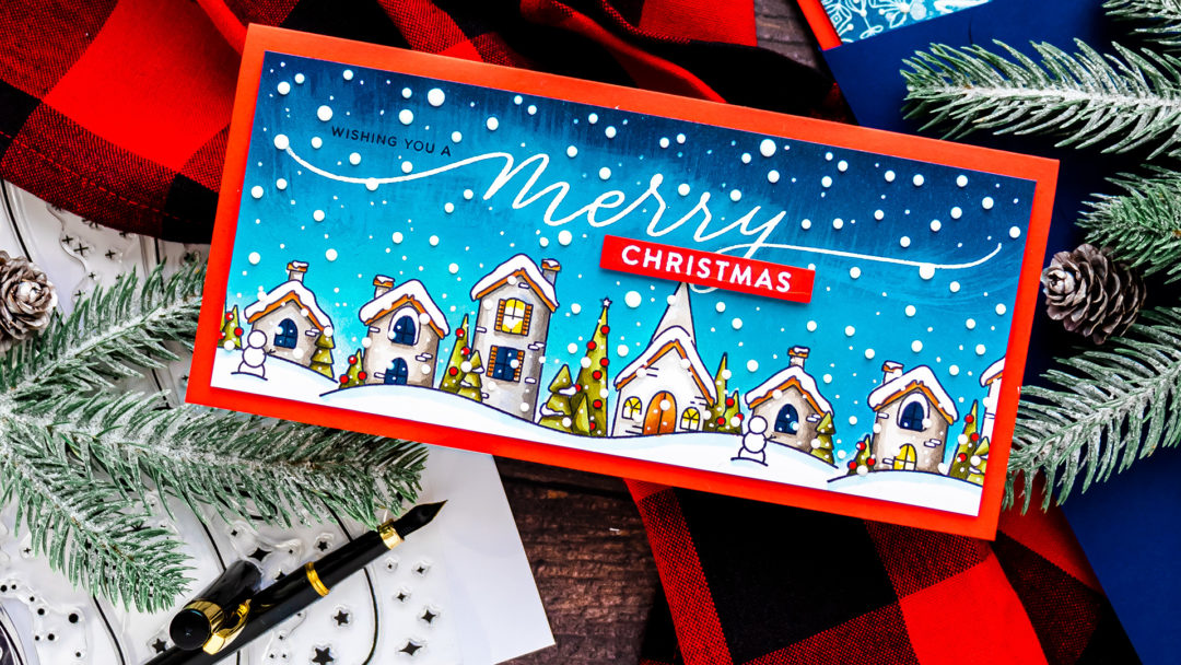 Simon Says Stamp | Slimline Christmas Village Greeting Card