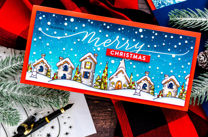 Simon Says Stamp | Slimline Christmas Village Greeting Card