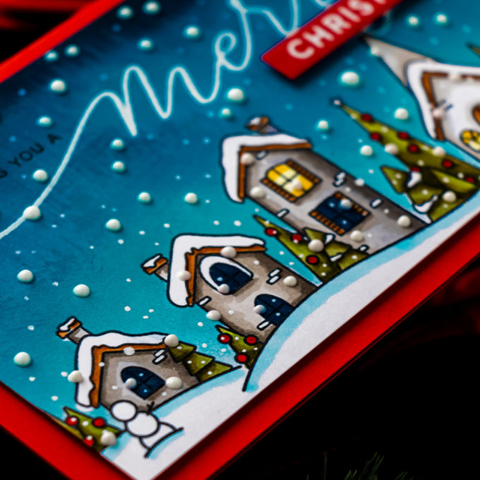 Simon Says Stamp | Slimline Christmas Village Greeting Card