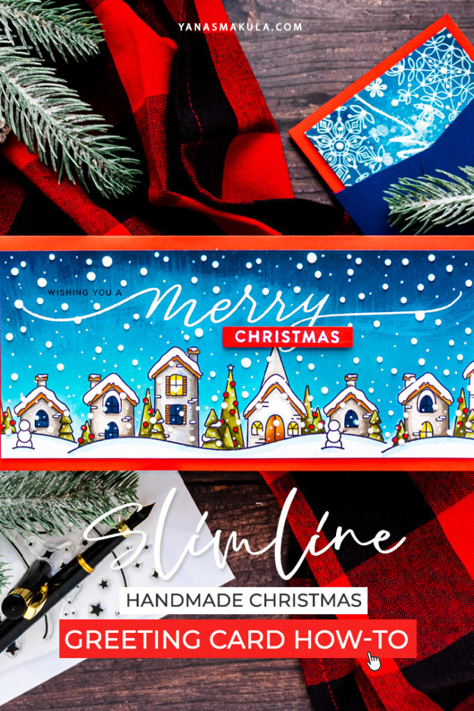 Simon Says Stamp | Slimline Christmas Village Greeting Card