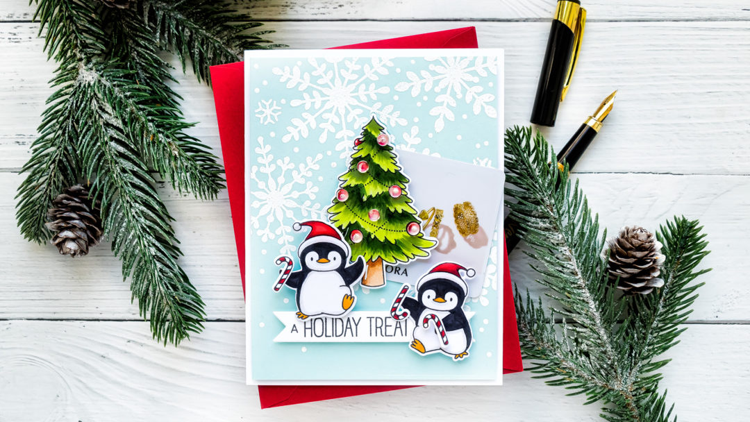 Create an adorable Gift Card Holder Christmas Card with MFT Stamps. Watch video tutorial for the how-to!