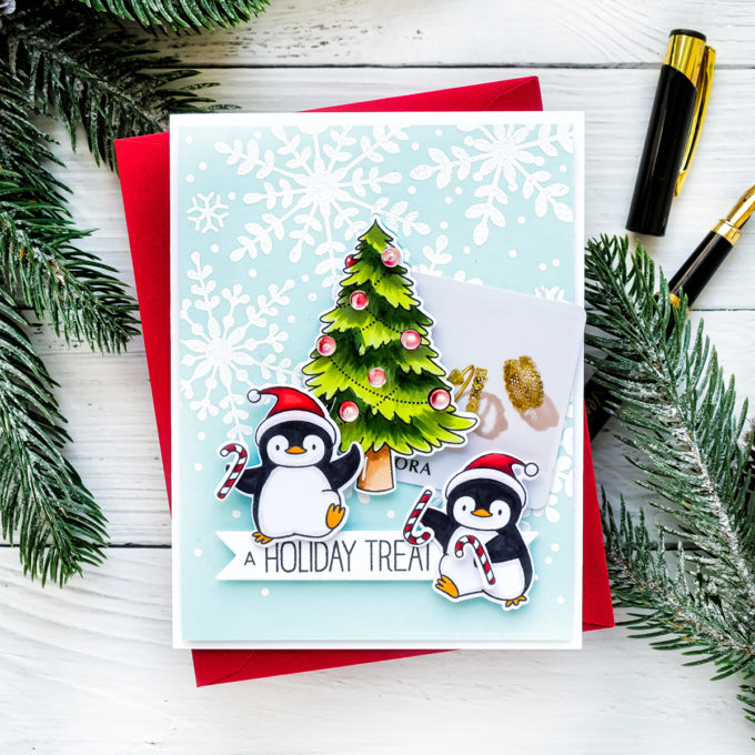 Create an adorable Gift Card Holder Christmas Card with MFT Stamps. Watch video tutorial for the how-to! 