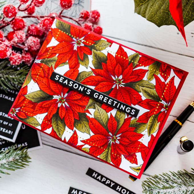 Simon Says Stamp | A Coloring Experiment - Vivid Poinsettias Christmas Greeting Card