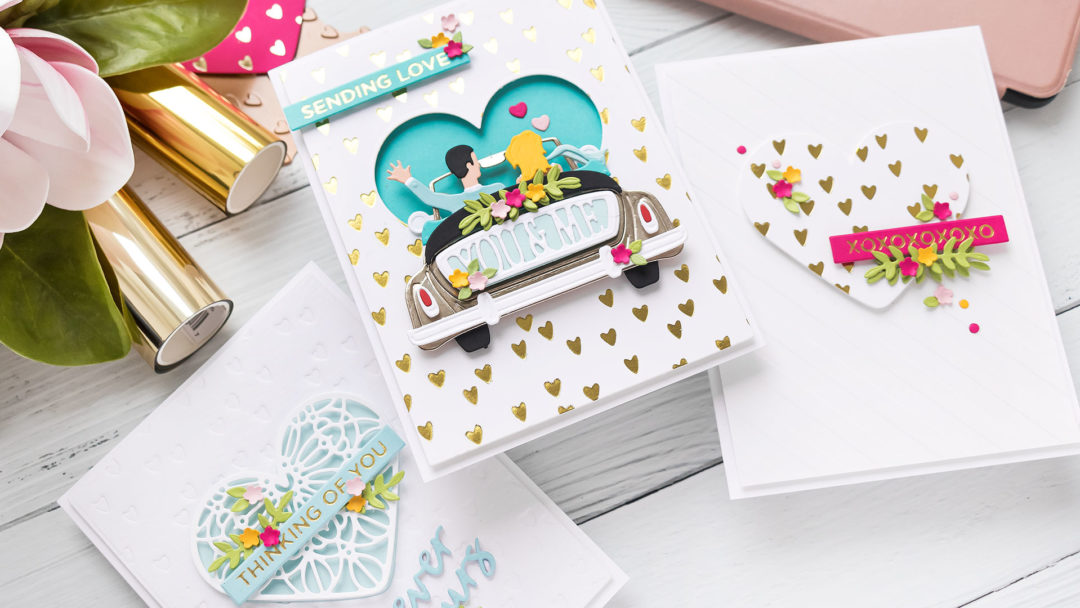 Foiled Love Greeting Cards with Spellbinders Expressions of Love Collection. Watch video tutorial for the how-to