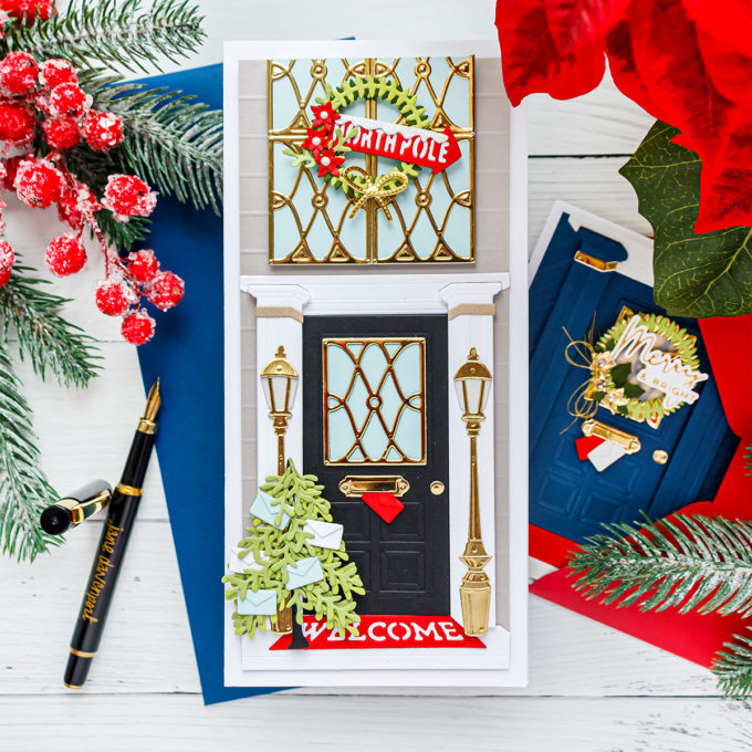 Create an Interactive Slimline Christmas Photo Card with Spellbinders Club Dies. Video tutorial by Yana Smakula