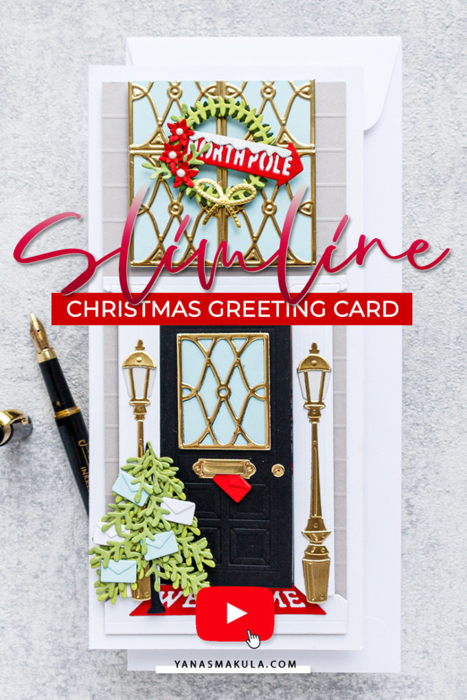 Create an Interactive Slimline Christmas Photo Card with Spellbinders Club Dies. Video tutorial by Yana Smakula