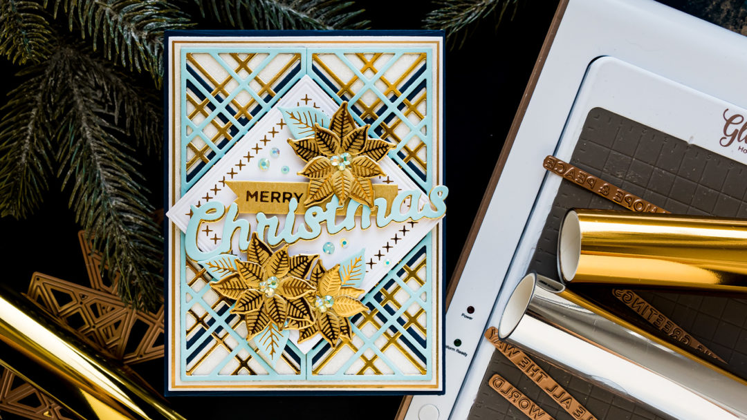 Spellbinders | It's Christmas Season - Blue & Gold Merry Christmas Card by Yana Smakula