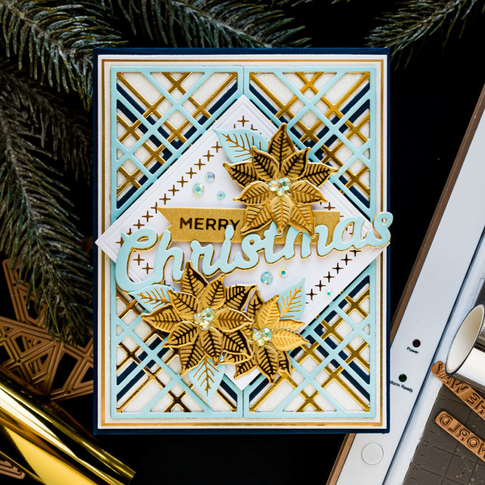 Spellbinders | It's Christmas Season - Blue & Gold Merry Christmas Card by Yana Smakula 