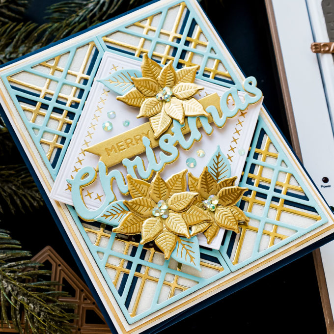 Spellbinders | It's Christmas Season - Blue & Gold Merry Christmas Card by Yana Smakula 