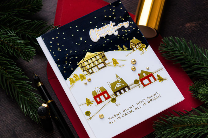 Spellbinders | Foiled Christmas Village Greeting Card by Yana Smakula #Spellbinders #GlimmerHotFloilSystem #Cardmaking