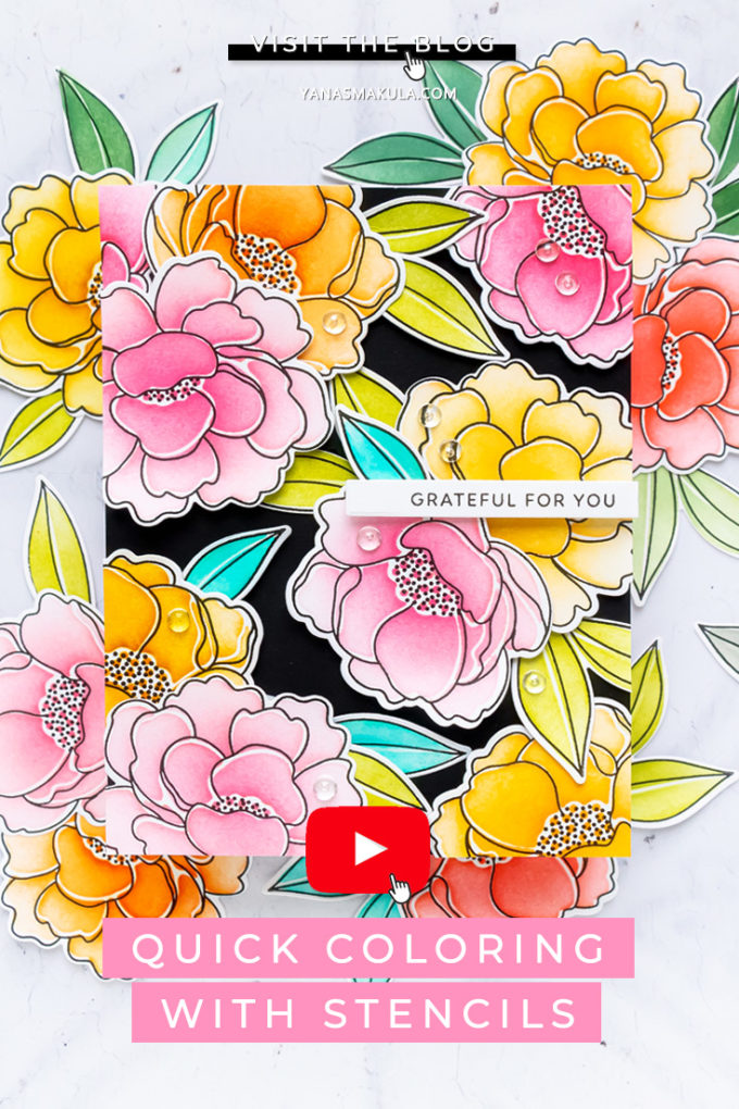 Pretty Pink Posh | Ink & Stencil Coloring Technique - Floral Greeting Card | Video tutorial by Yana Smakula #prettypinkposh #cardmaking