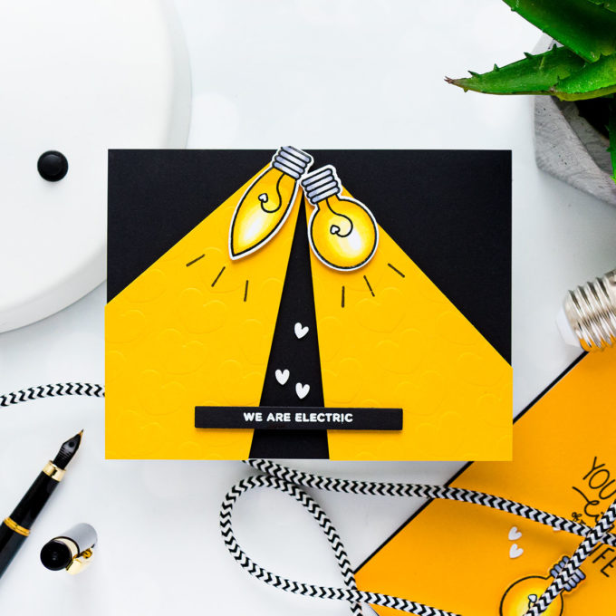 WE ARE ELECTRIC CARD. Pun Intended Handmade Greeting Cards - Light Puns. Video tutorial by Yana Smakula featuring LIGHT ME UP cz263c