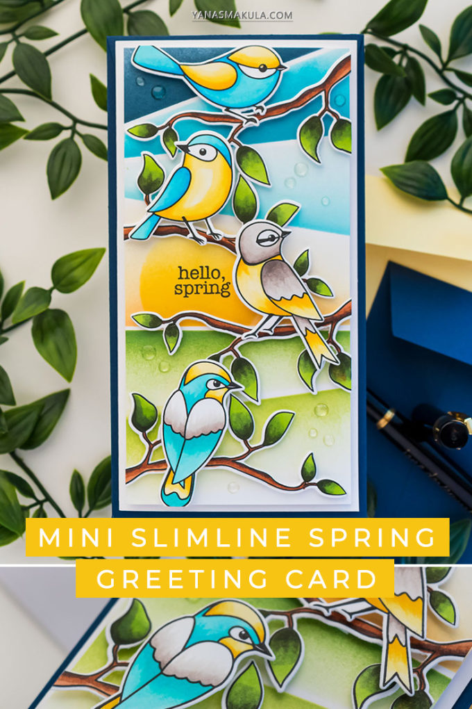 Simon Says Stamp | Hello Beautiful Release - Spring Birds Mini Slimline Card by Yana Smakula #cardmaking #stamping #simonsaysstamp