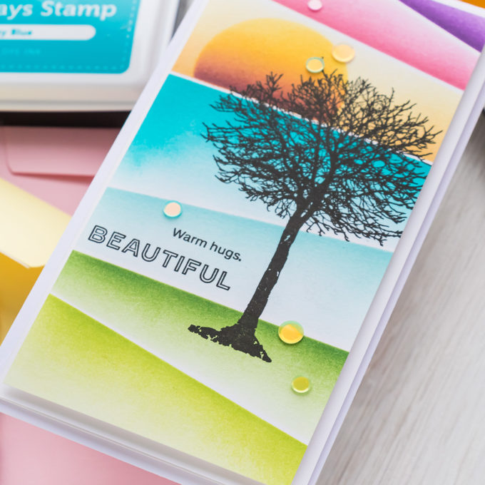 Simon Says Stamp | Angled Ink Blending | Video tutorial featuring ALL SEASONS TREE sss302265, SLIMLINE SCENE BUILDER ssst121496, A2 MASKS ssst121492 #simonsaysstamp #cardmaking #inkblending