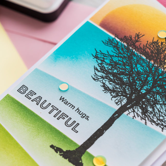 Simon Says Stamp | Angled Ink Blending | Video tutorial featuring ALL SEASONS TREE sss302265, SLIMLINE SCENE BUILDER ssst121496, A2 MASKS ssst121492 #simonsaysstamp #cardmaking #inkblending