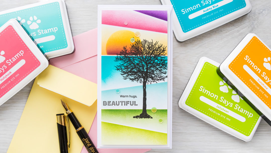 Simon Says Stamp | Angled Ink Blending | Video tutorial featuring ALL SEASONS TREE sss302265, SLIMLINE SCENE BUILDER ssst121496, A2 MASKS ssst121492 #simonsaysstamp #cardmaking #inkblending