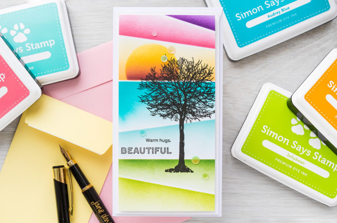 Simon Says Stamp | Angled Ink Blending | Video tutorial featuring ALL SEASONS TREE sss302265, SLIMLINE SCENE BUILDER ssst121496, A2 MASKS ssst121492 #simonsaysstamp #cardmaking #inkblending