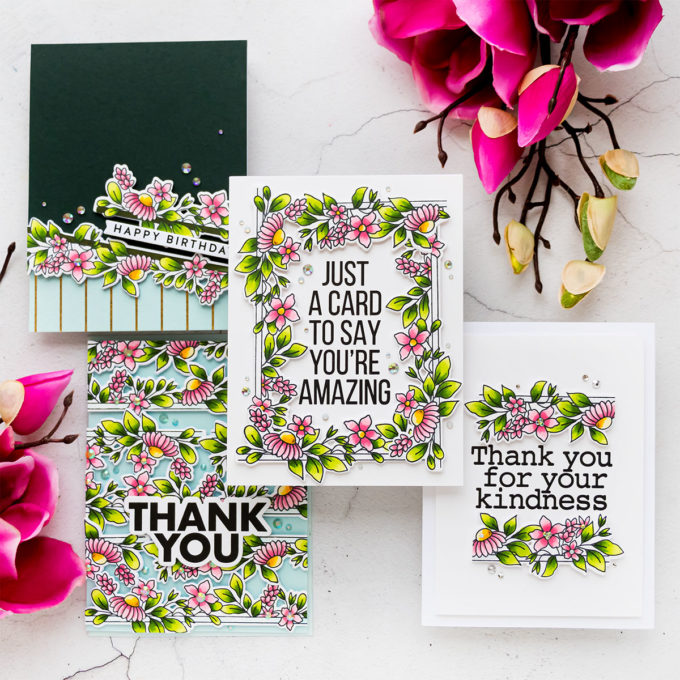 Simon Says Stamp | Slimline Florals on A2 Cards 4 Ways | Video