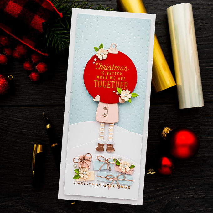 Spellbinders | It’s a Christmas Season – Christmas Girl Slimline Card. Video | Blog Hop + Giveaway