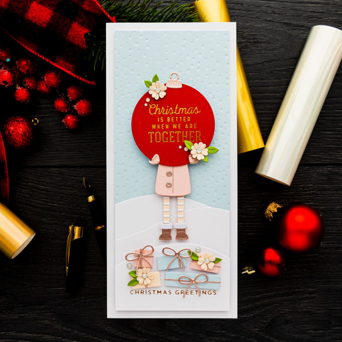 Spellbinders | It’s a Christmas Season – Christmas Girl Slimline Card. Video | Blog Hop + Giveaway