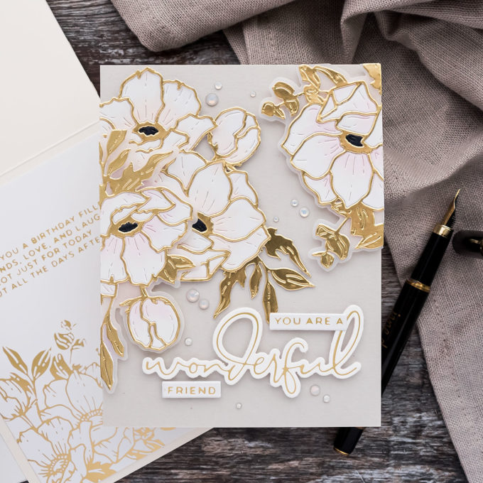 Spellbinders Anemone Blooms Collection by Yana Smakula | Hello, Friend Sentiments Glimmer Hot Foil Plate GLP-356