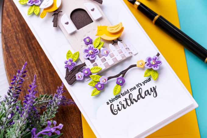 Spellbinders | Slimline Birdhouses Birthday Card by Yana Smakula